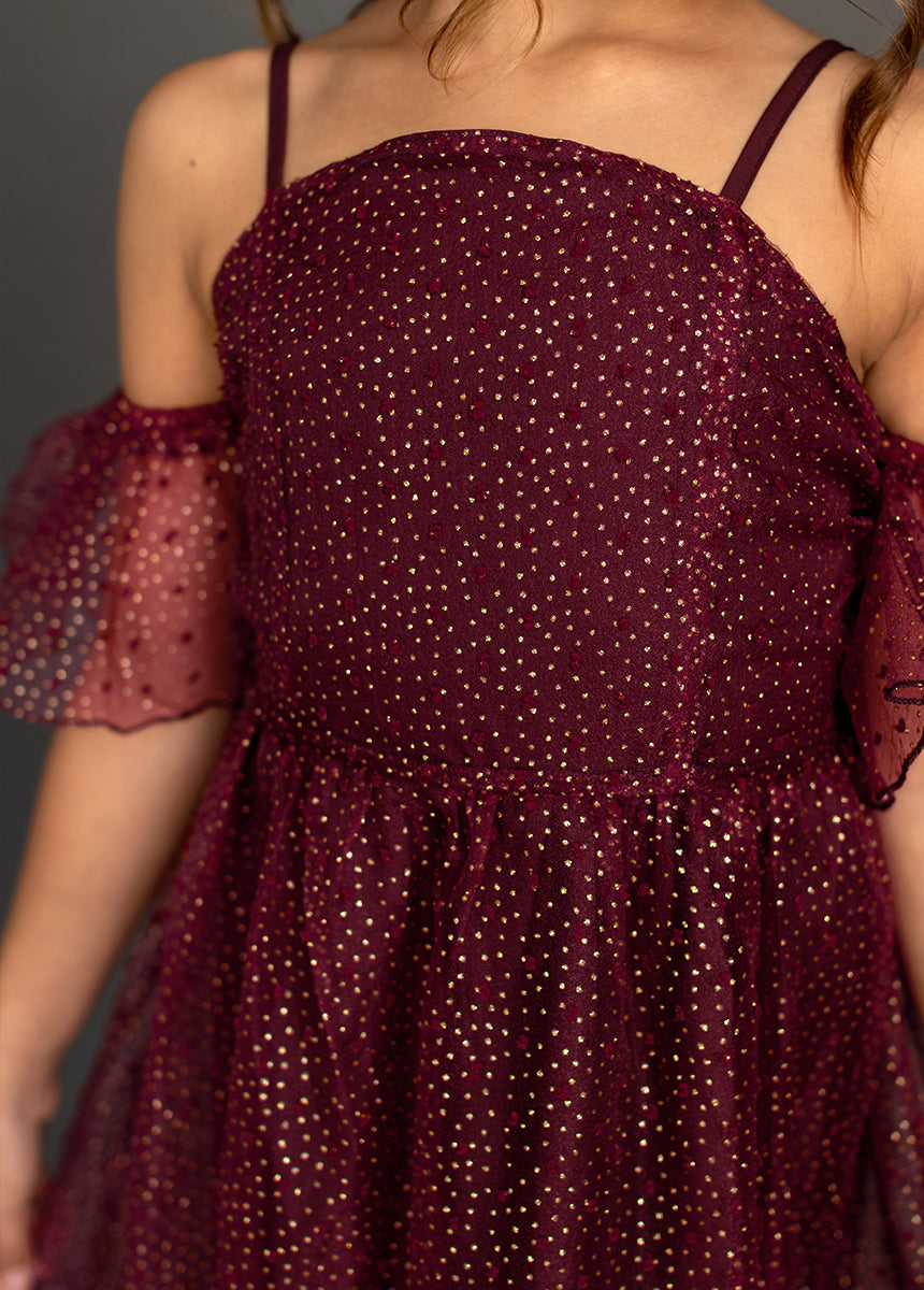 Chloe Dress in Burgundy Dot