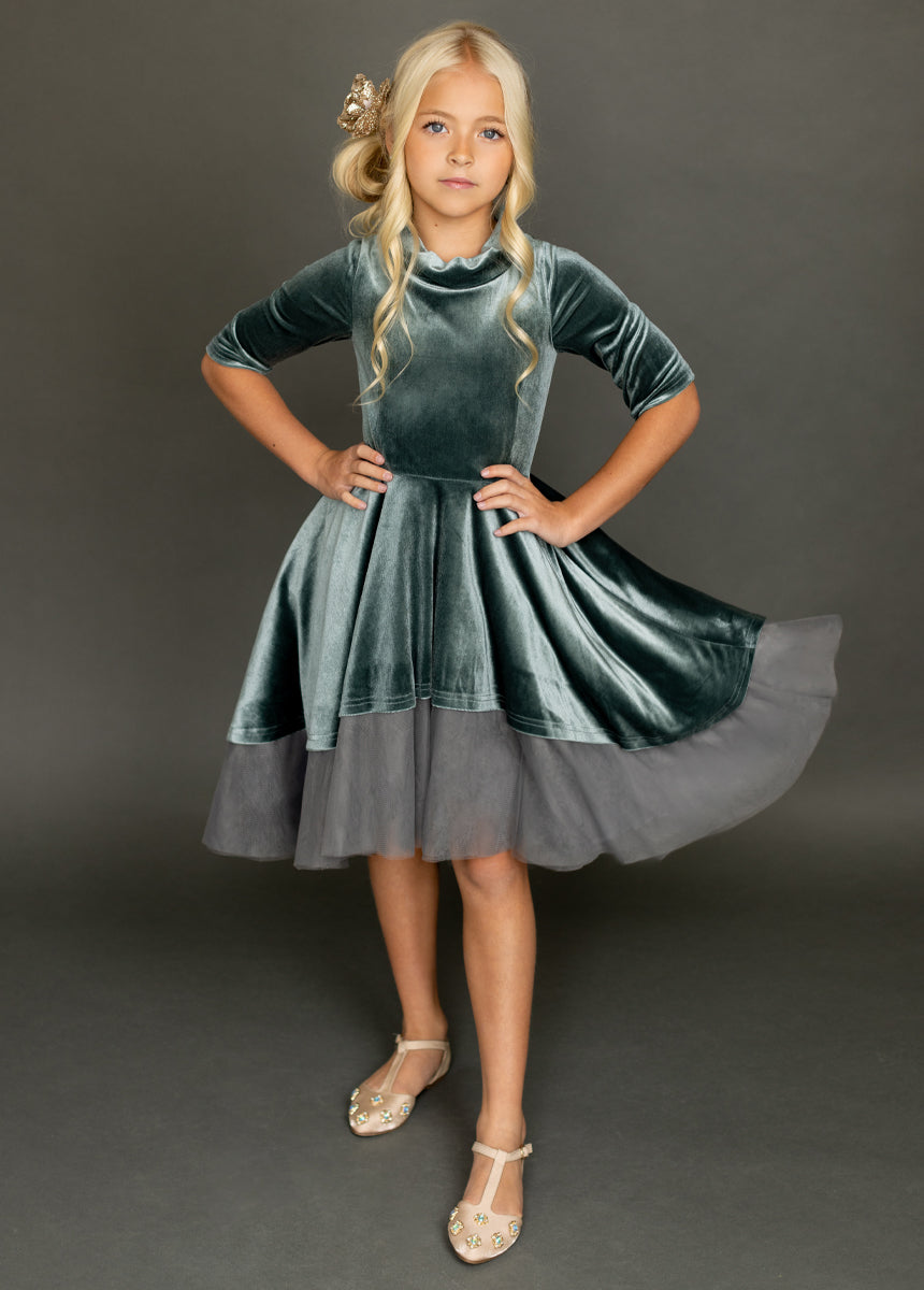 Audrah Petticoat Dress in Dusty Teal