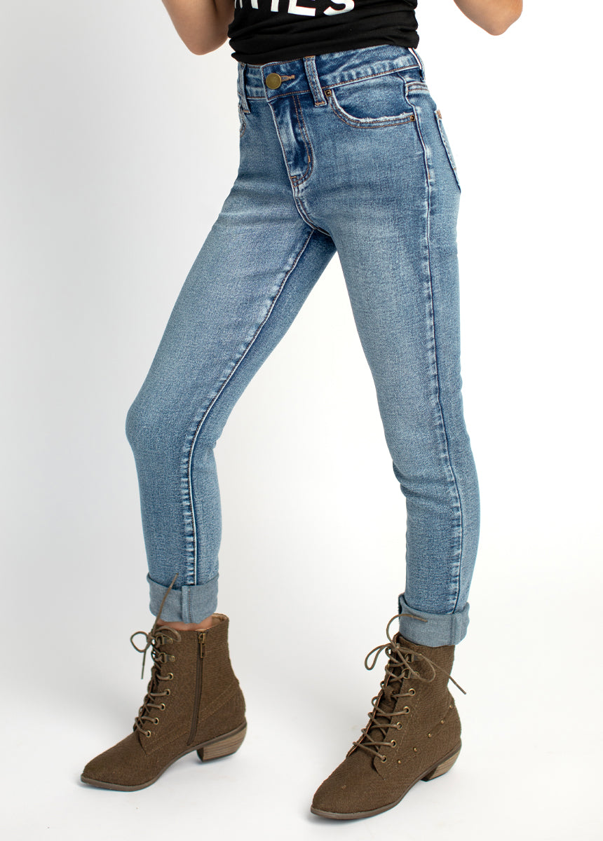 Avery Dark Distressed Skinnies in Indigo