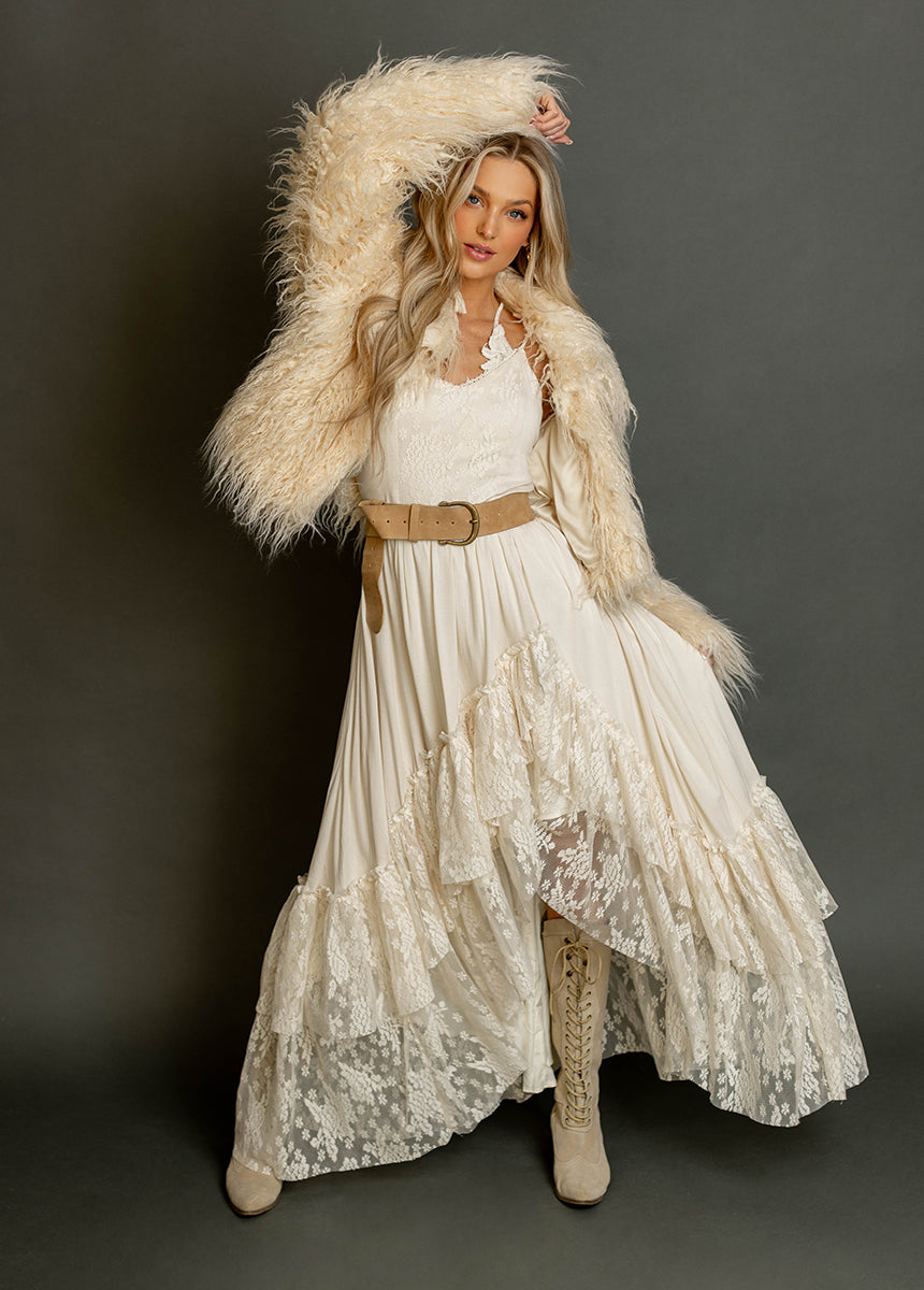 Gladys Fur Coat in Cream