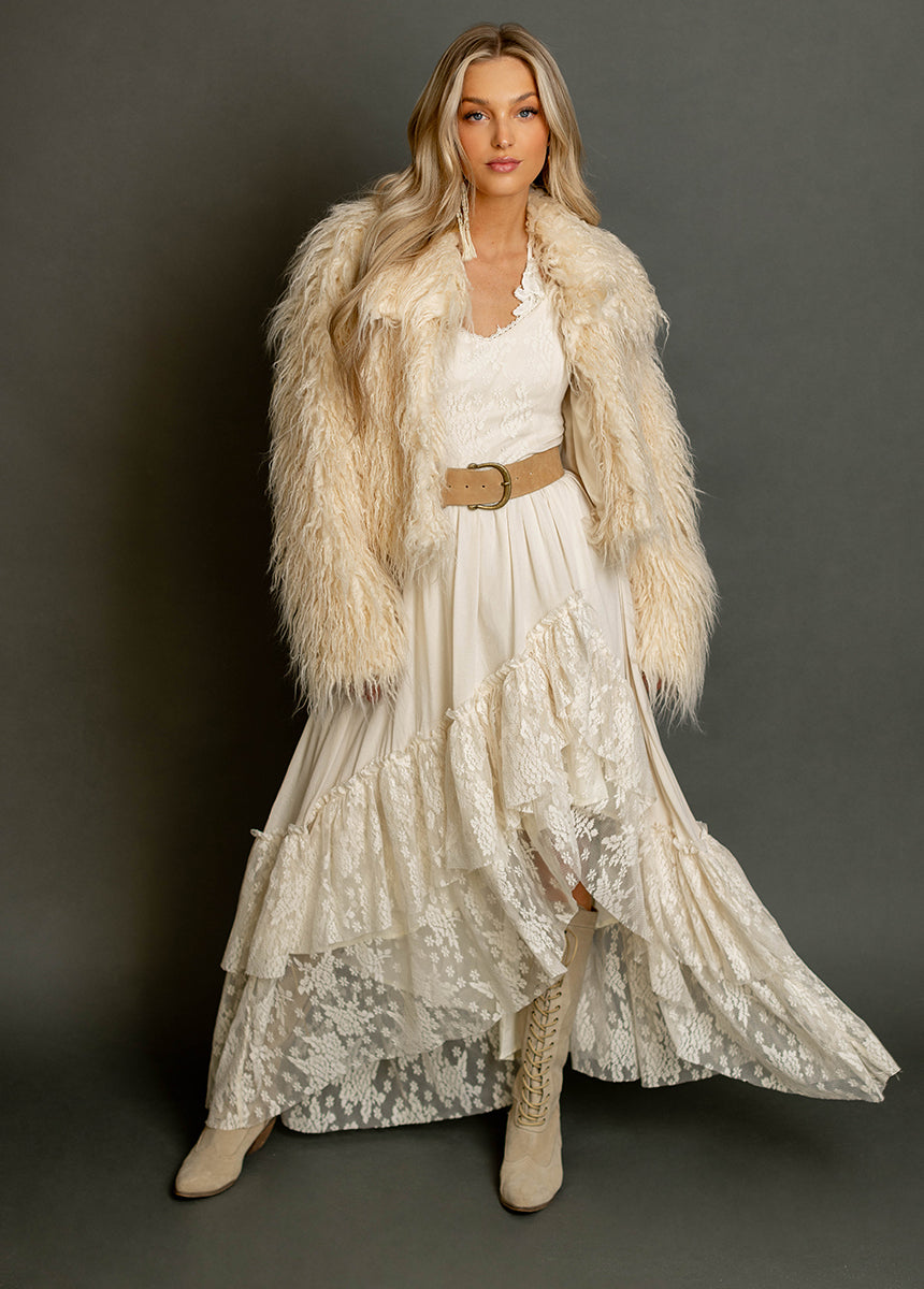 Gladys Fur Coat in Cream