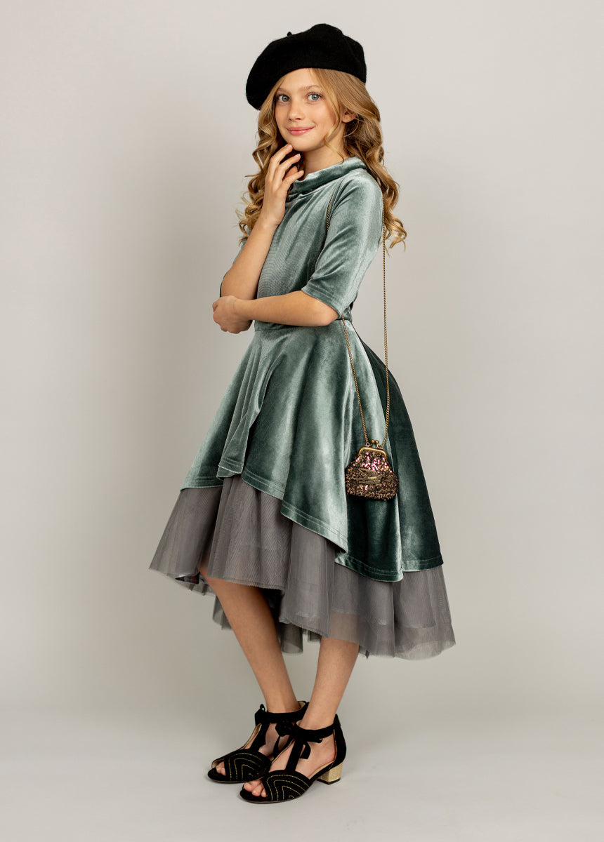 Audrah Petticoat Dress in Dusty Teal