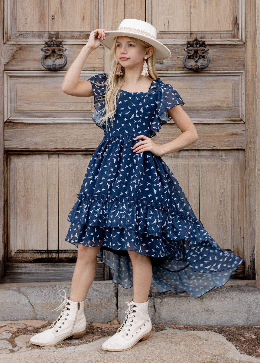 Dimia Dress Navy Bird Floral