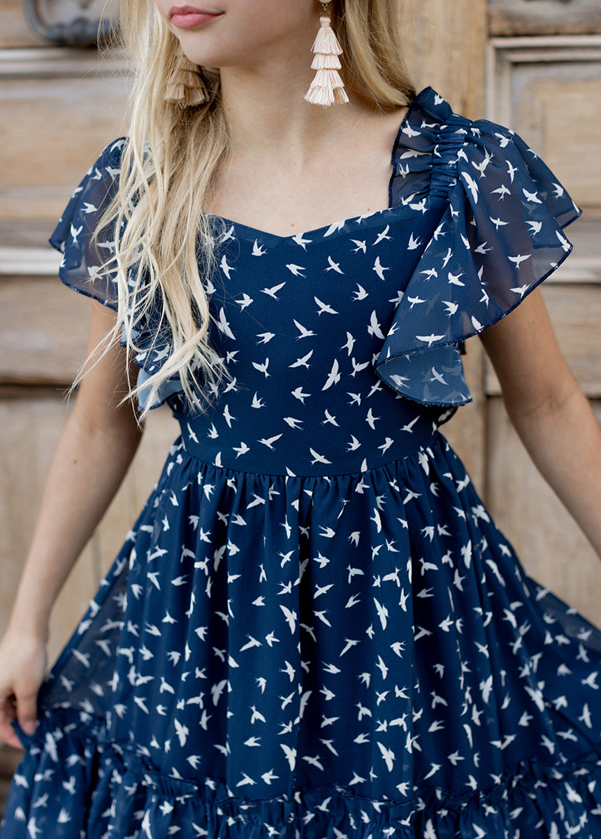 Dimia Dress Navy Bird Floral