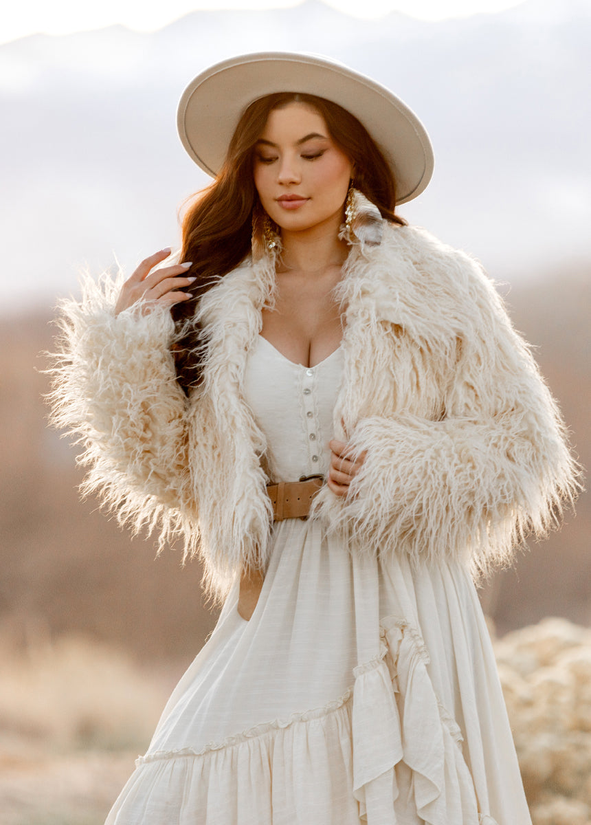 Gladys Fur Coat in Cream