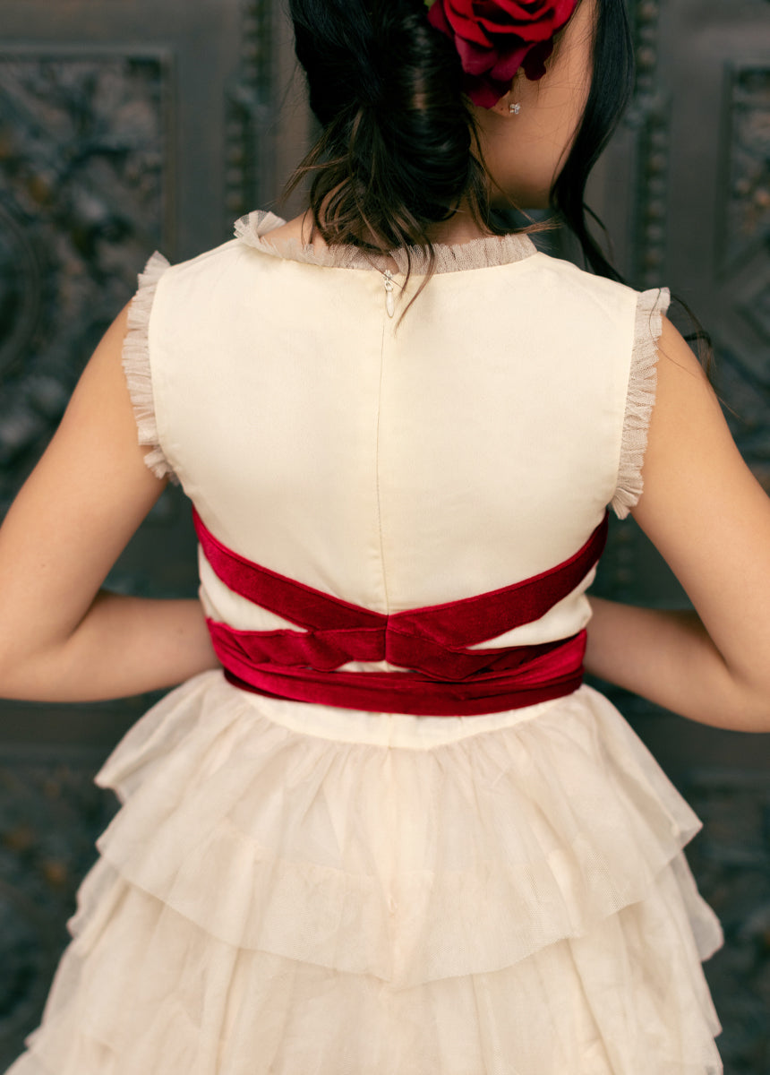 Geneva Petticoat Dress in Cream & Scarlet