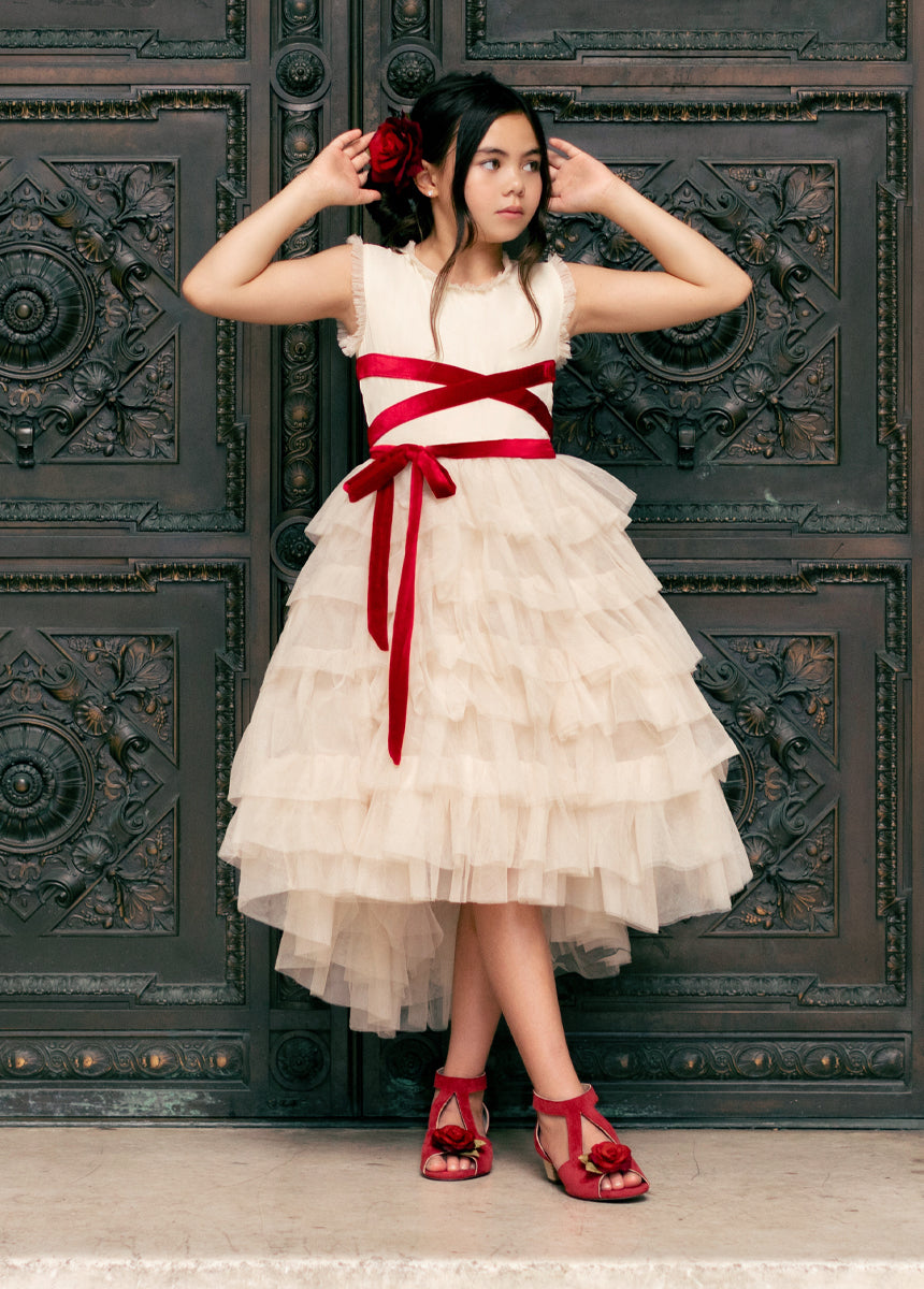 Geneva Petticoat Dress in Cream & Scarlet