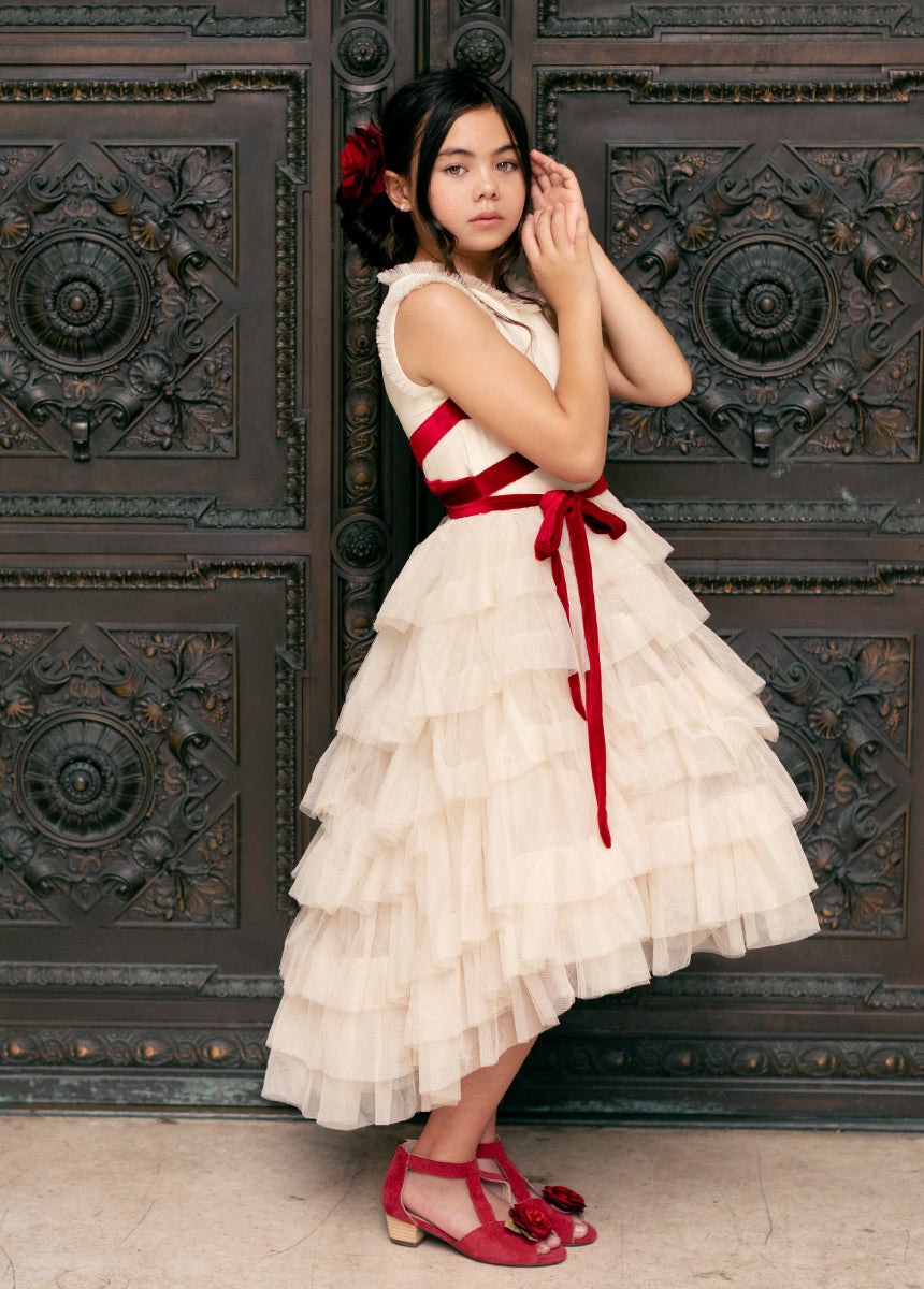 Geneva Petticoat Dress in Cream & Scarlet