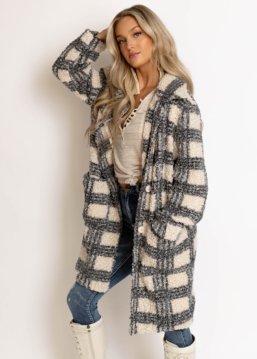 Gertie Coat in Gray Plaid