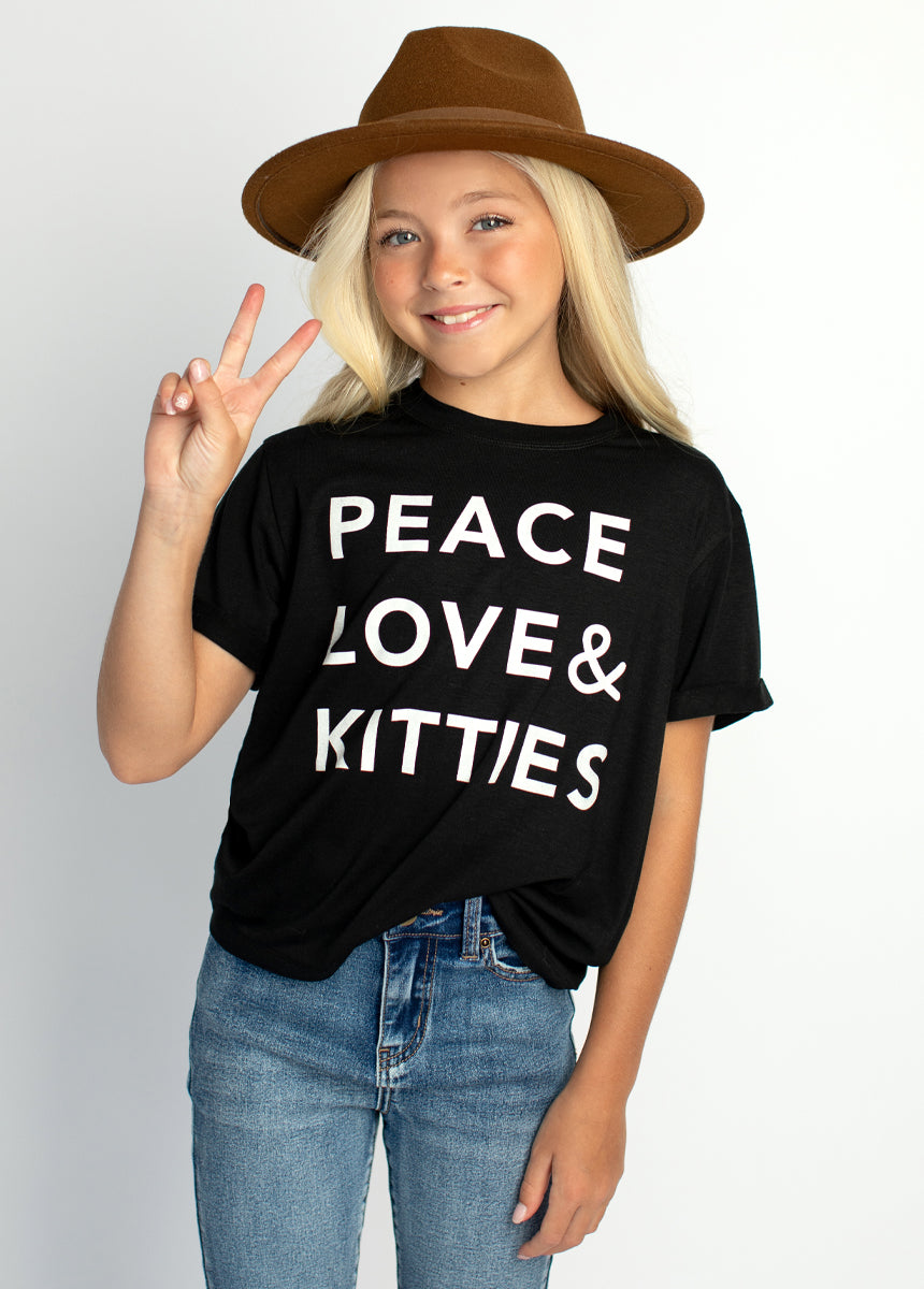 Peace Love Kitties Tee in Black