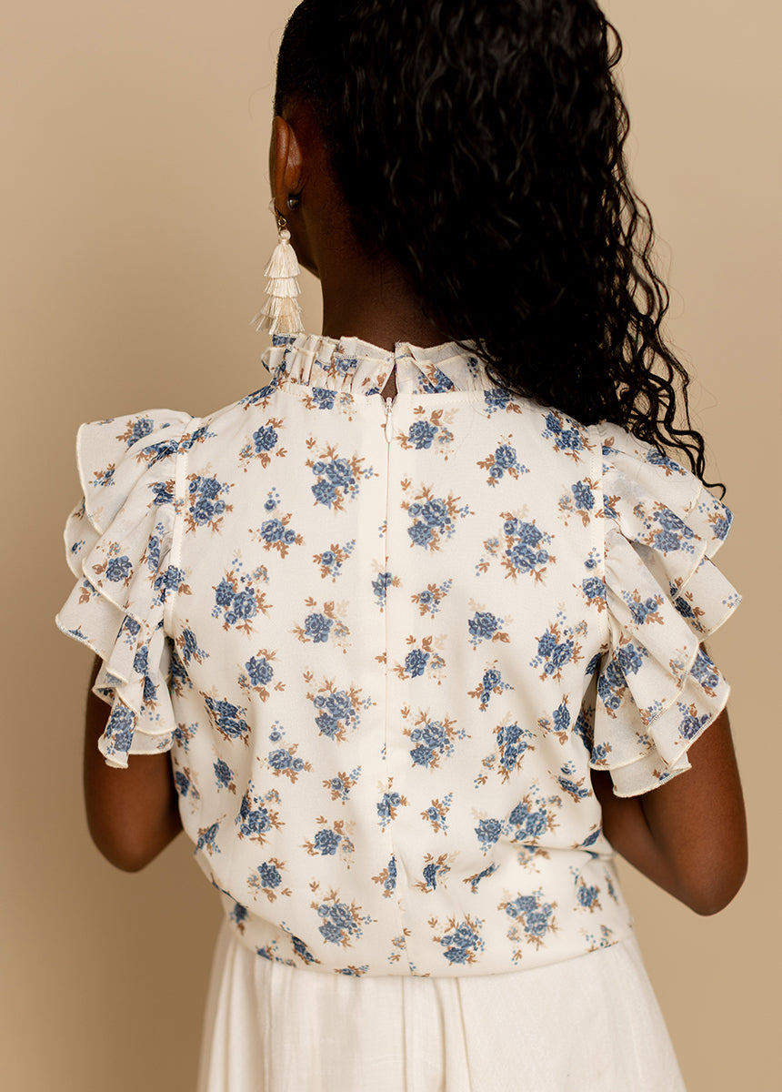 Isadora Top in Cream Ditsy Floral