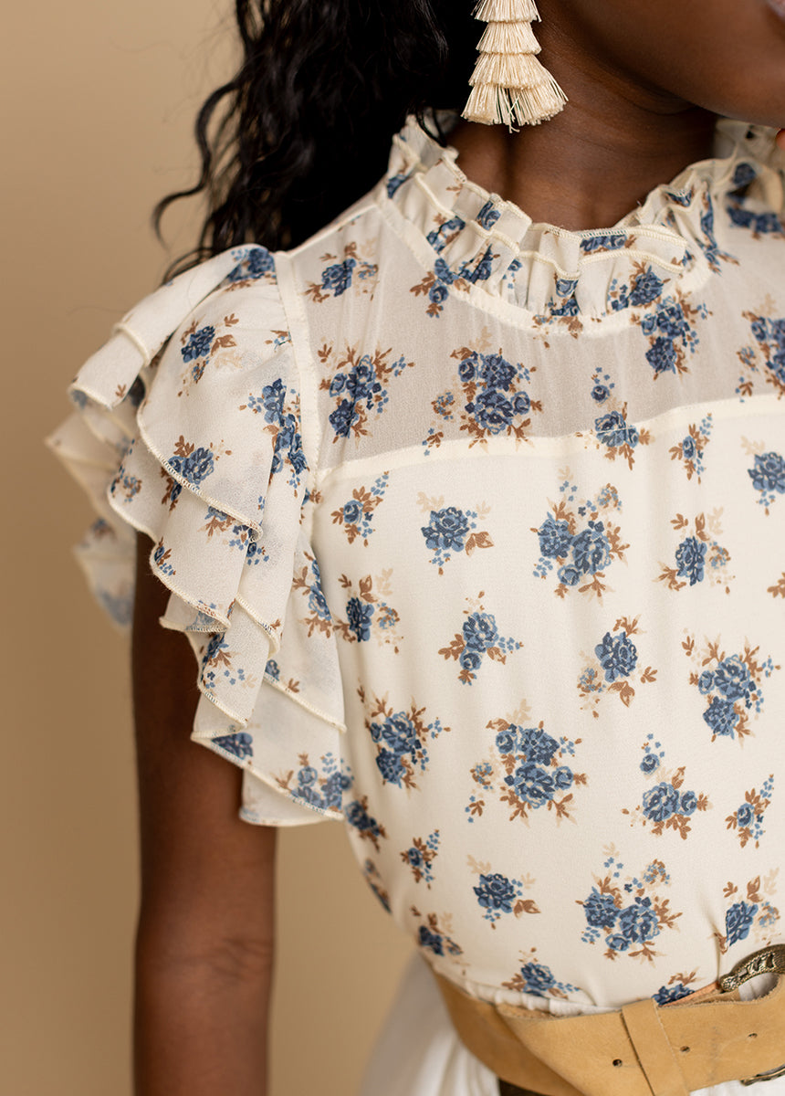 Isadora Top in Cream Ditsy Floral