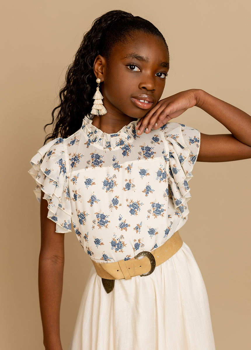 Isadora Top in Cream Ditsy Floral