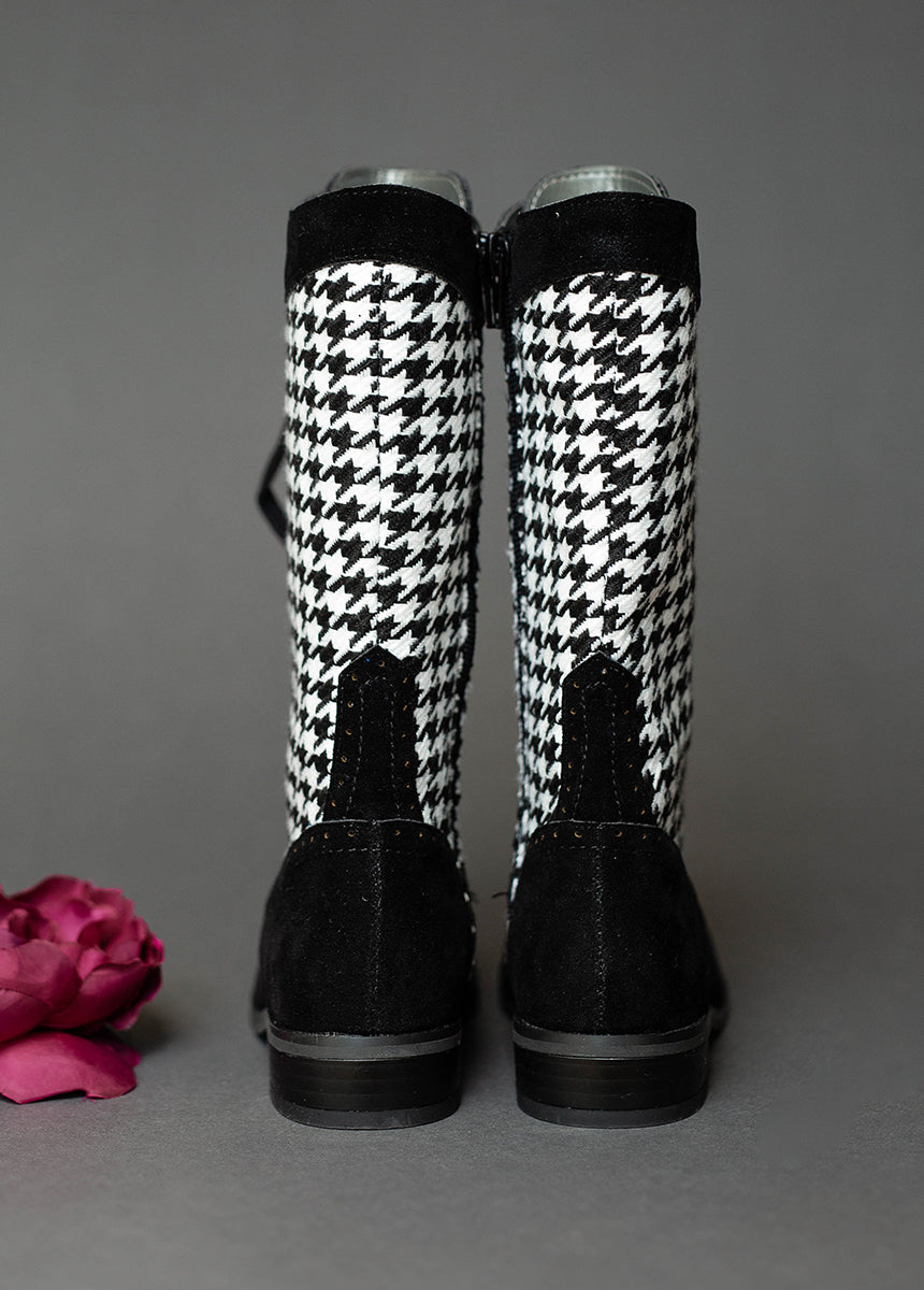 Keiko Tall Boots in Black Houndstooth