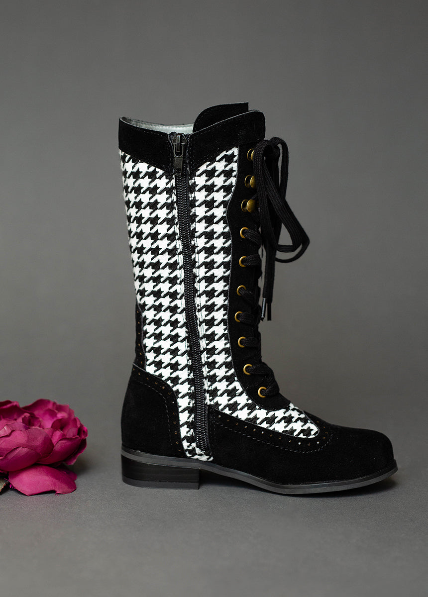 Keiko Tall Boots in Black Houndstooth