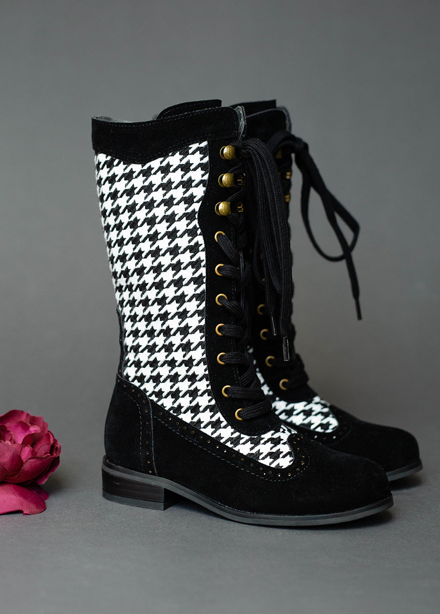 Keiko Tall Boots in Black Houndstooth