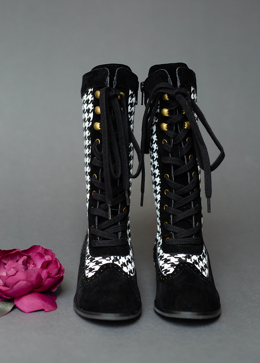 Keiko Tall Boots in Black Houndstooth