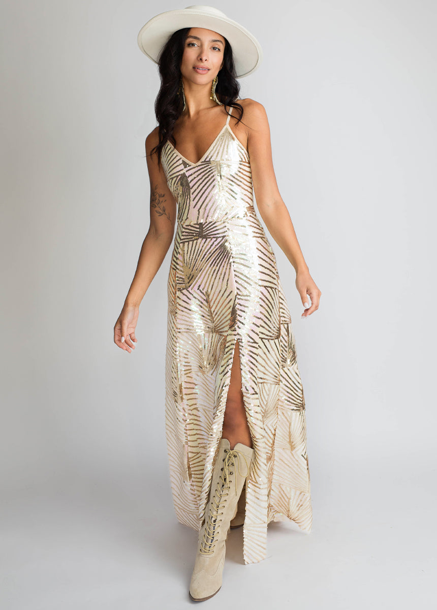 Aulora Dress in Gold Stripe