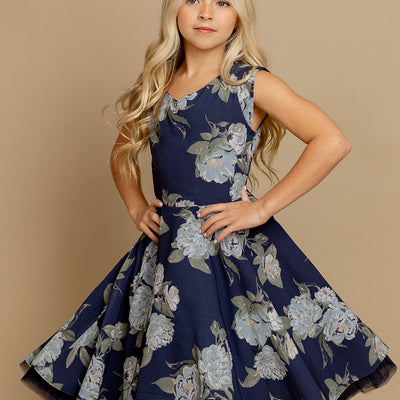 Lezah Petticoat Dress in Large Navy Floral