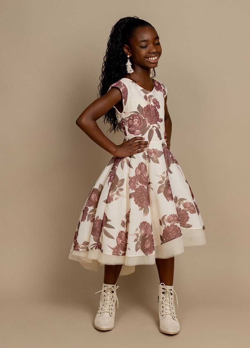 Lezah Petticoat Dress in Large Cream Floral