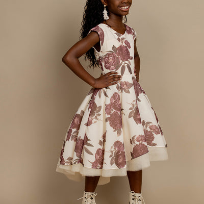 Lezah Petticoat Dress in Large Cream Floral