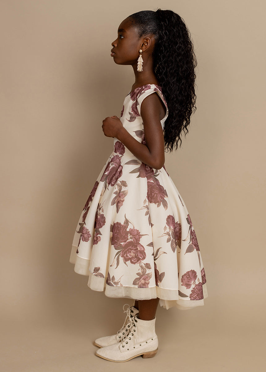 Lezah Petticoat Dress in Large Cream Floral