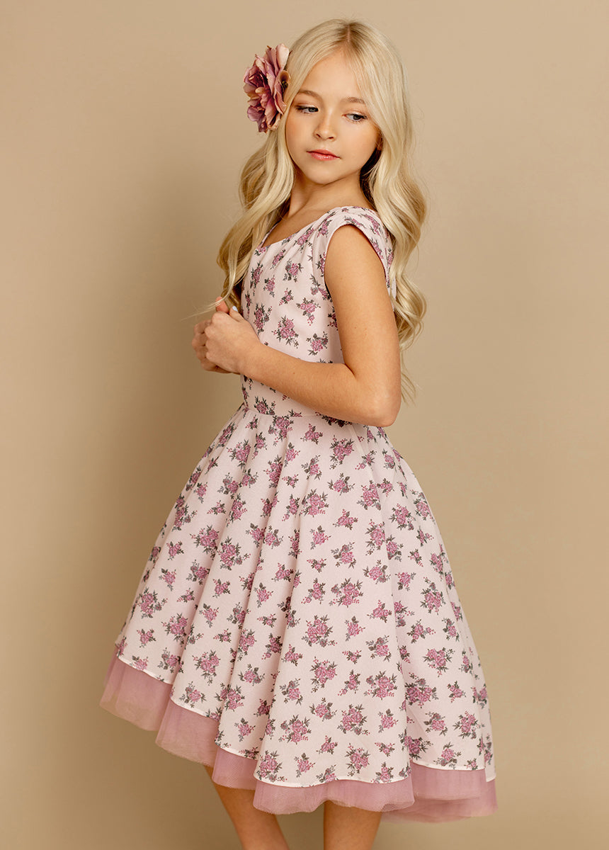 Lezah Petticoat Dress in Lilac Ditsy Floral