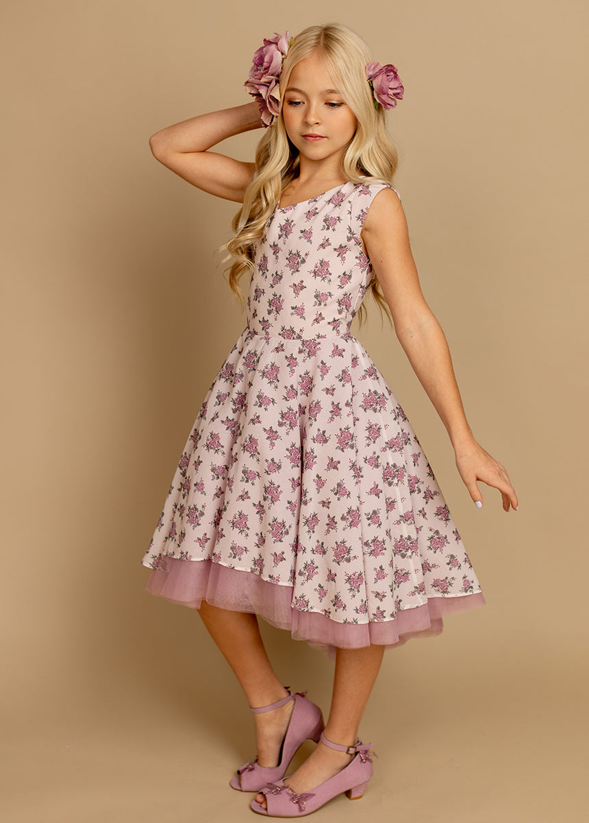 Lezah Petticoat Dress in Lilac Ditsy Floral