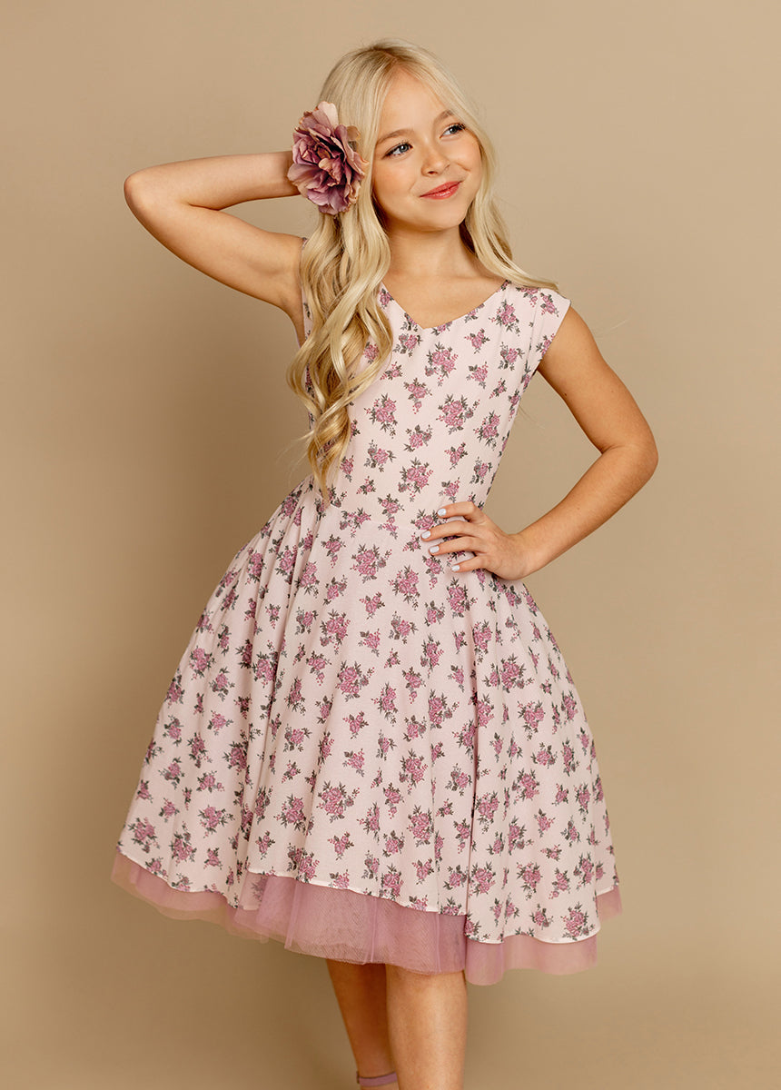 Lezah Petticoat Dress in Lilac Ditsy Floral