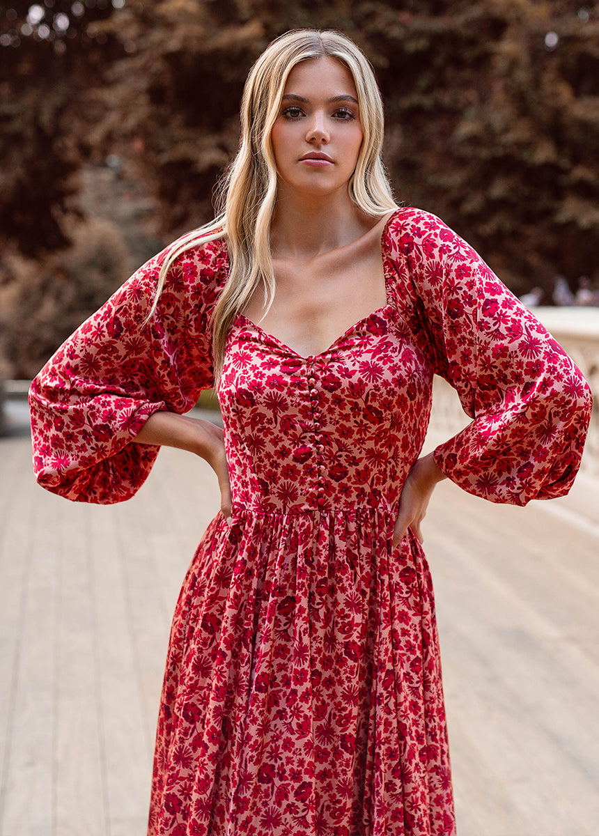 Lorna Impact Dress in Red Floral