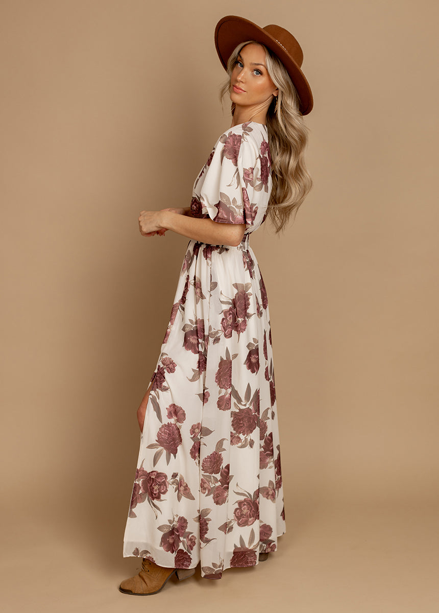 Maya Dress in Large Cream Floral