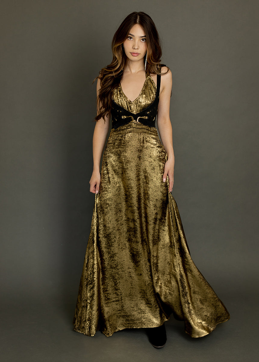 Monroe Dress in Metallic Bronze - Joyfolie