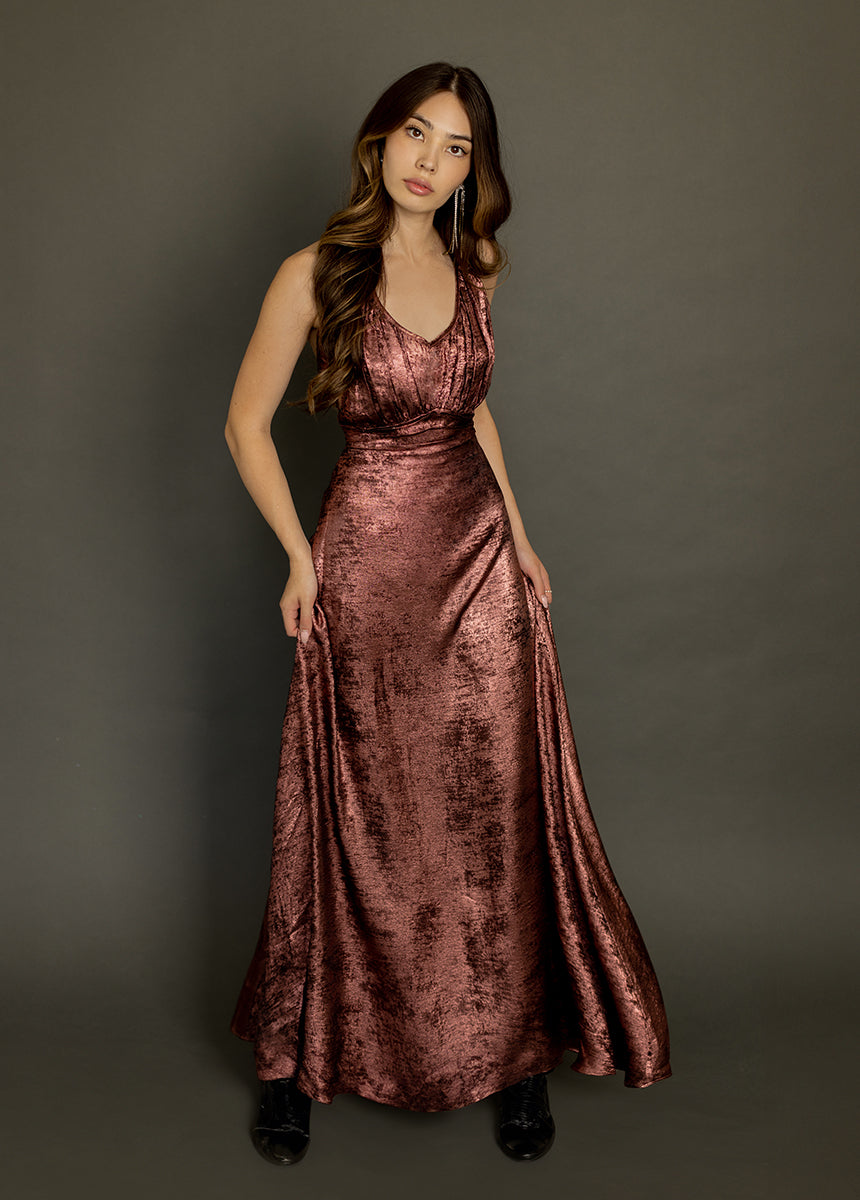 Monroe Dress in Metallic Raisin