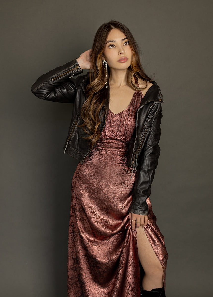 Monroe Dress in Metallic Raisin