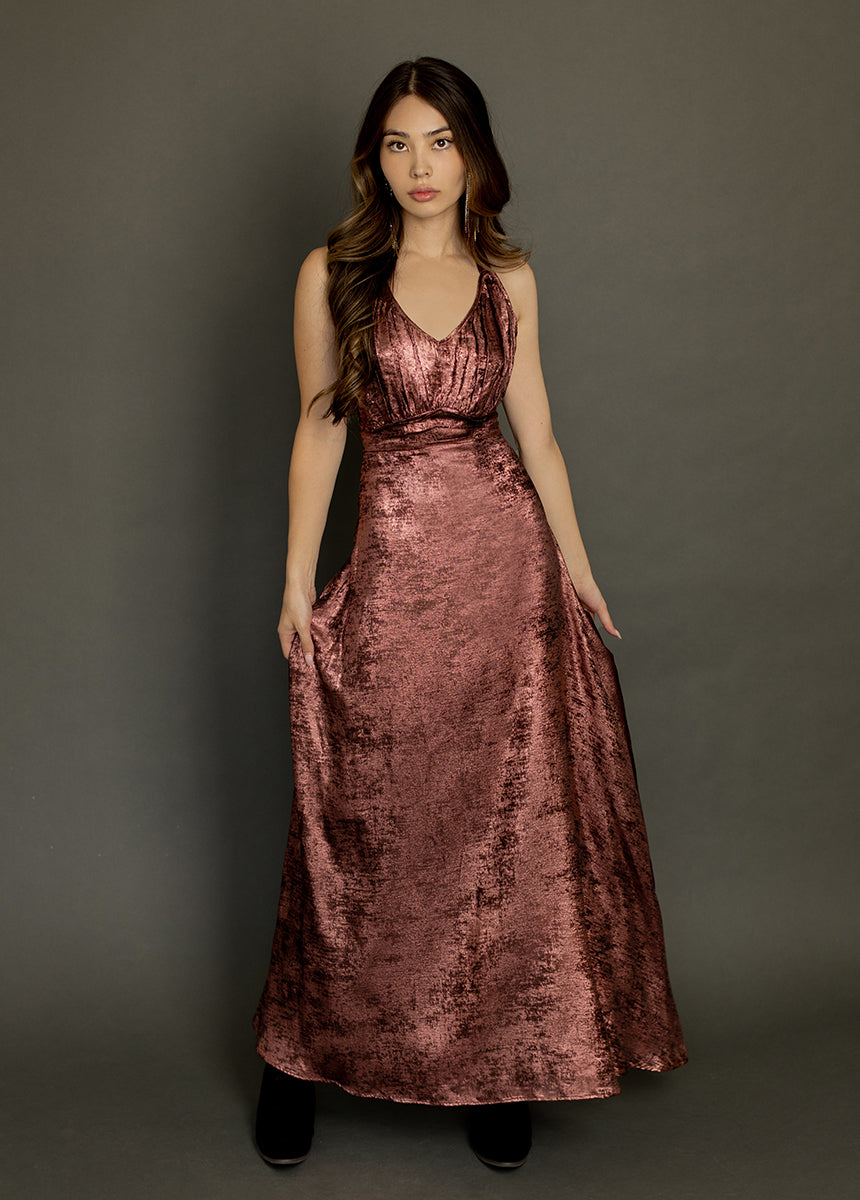 Monroe Dress in Metallic Raisin