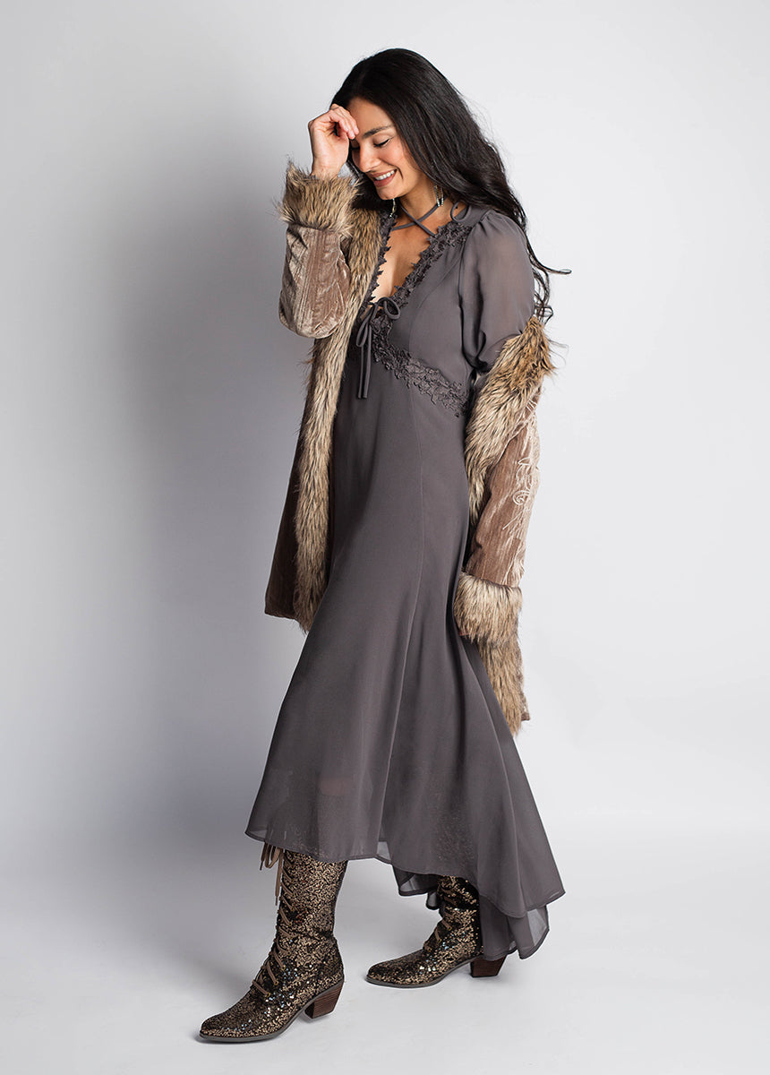 Niobe Dress in Dark Taupe