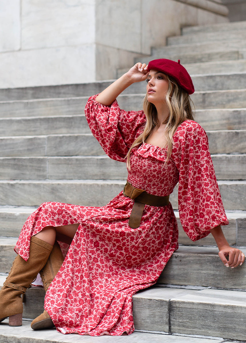 Odette Dress in Red Floral