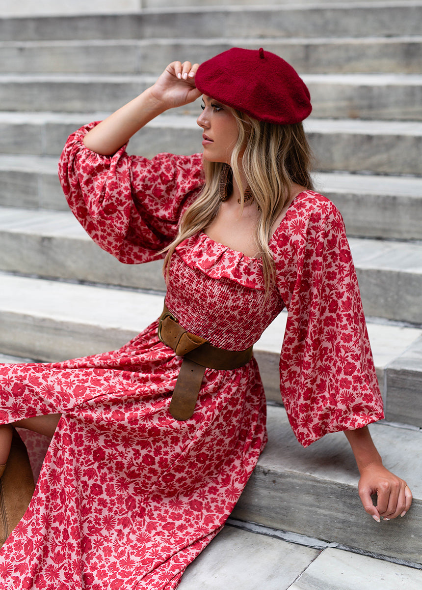 Odette Dress in Red Floral