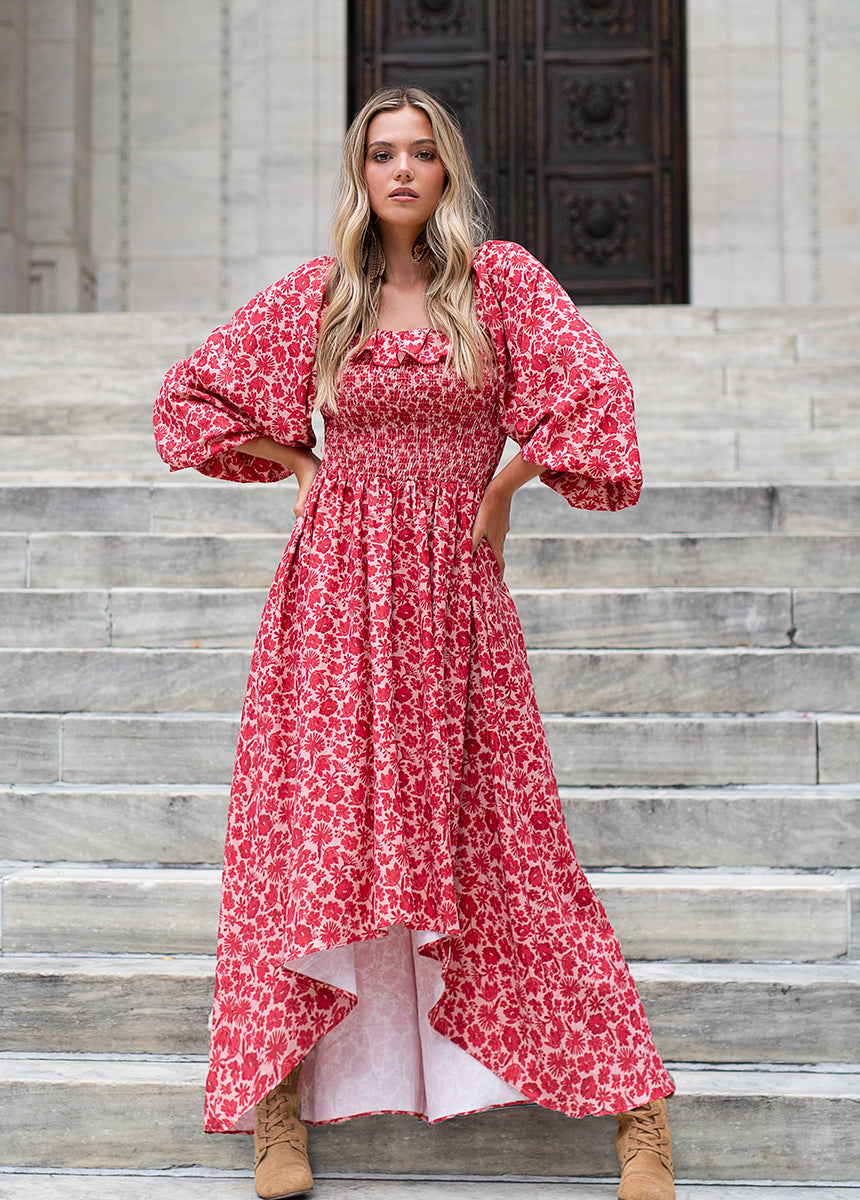 Odette Dress in Red Floral