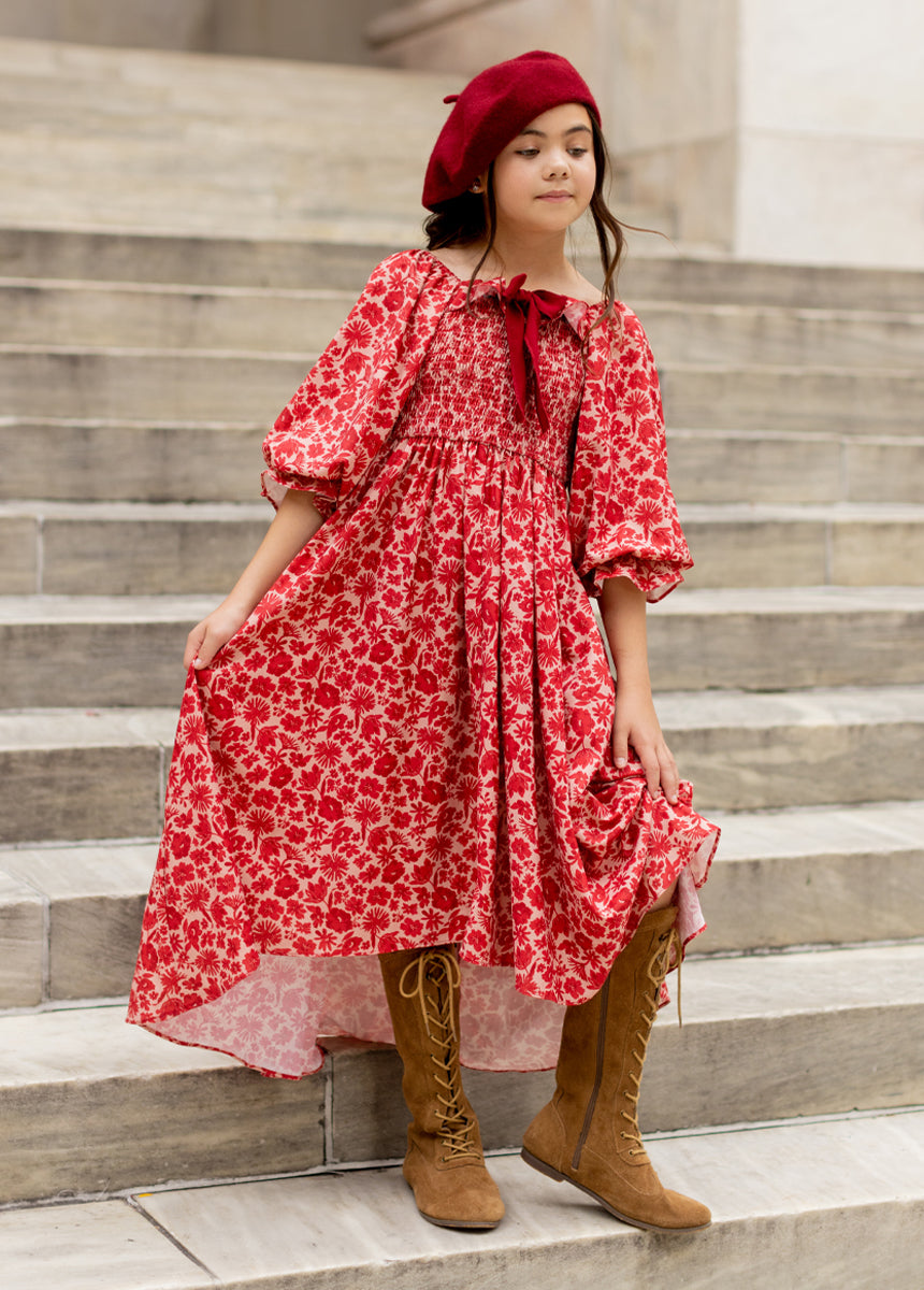 Odina Dress in Red Floral