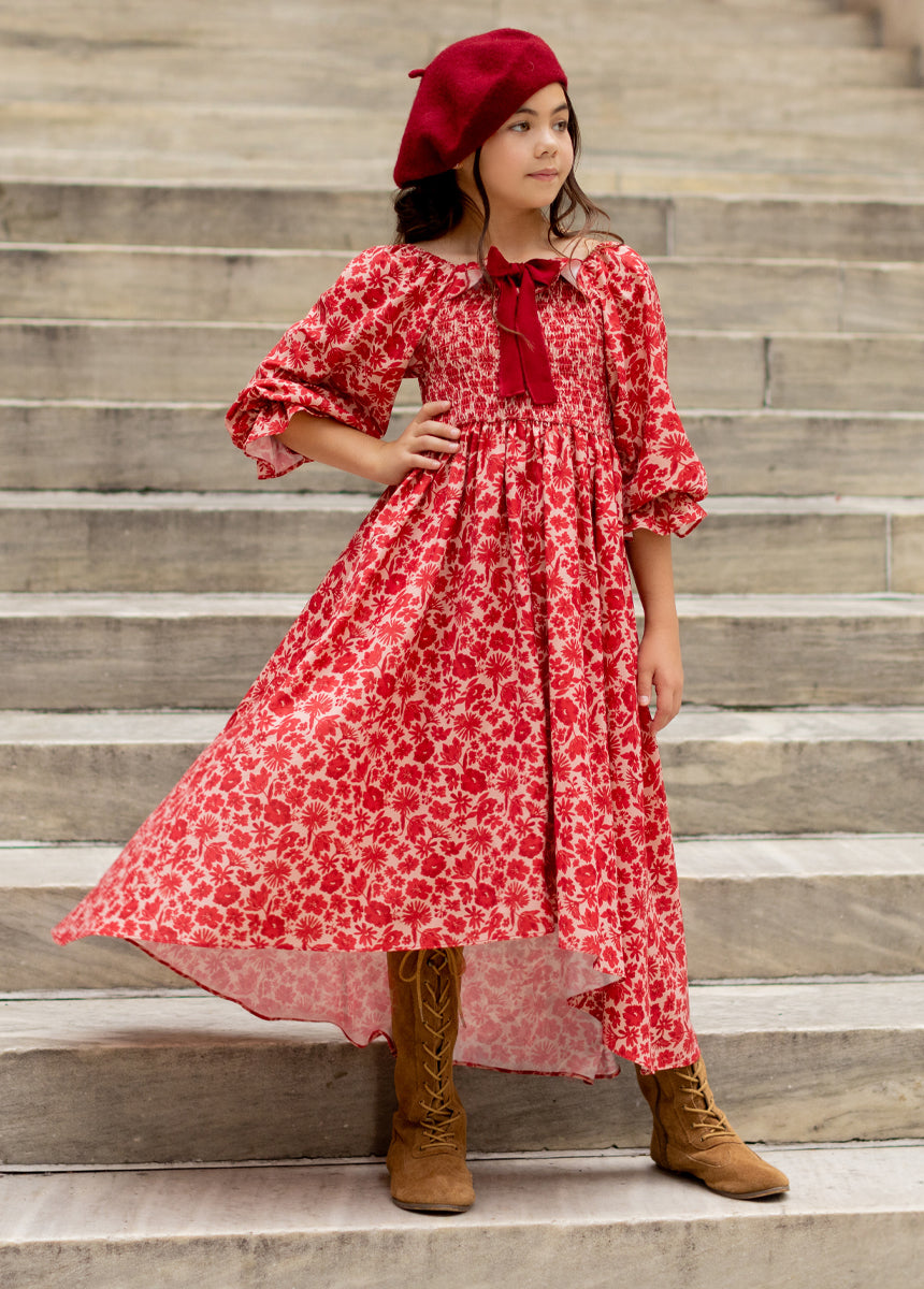 Odina Dress in Red Floral