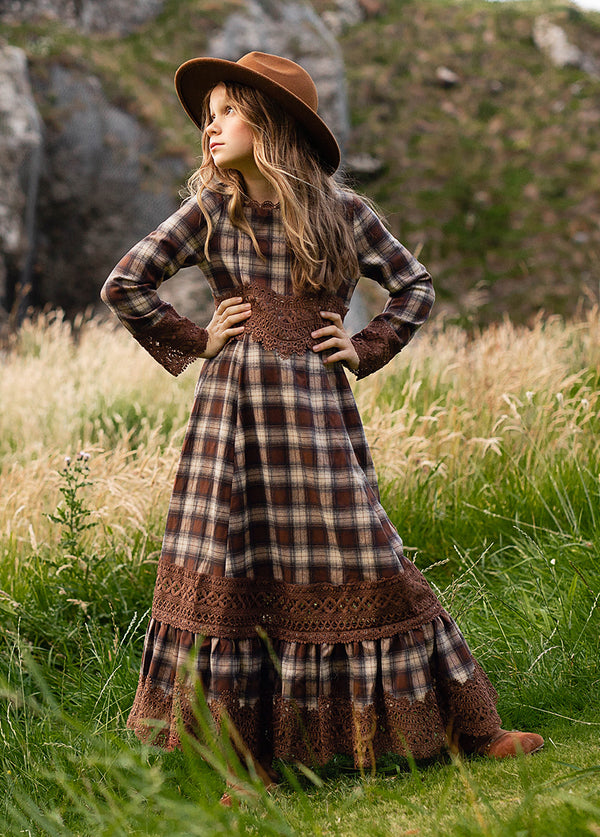 Rosi Dress in Cinnamon Maxi Tartan | Boho Dress| Joyfolie Plaid