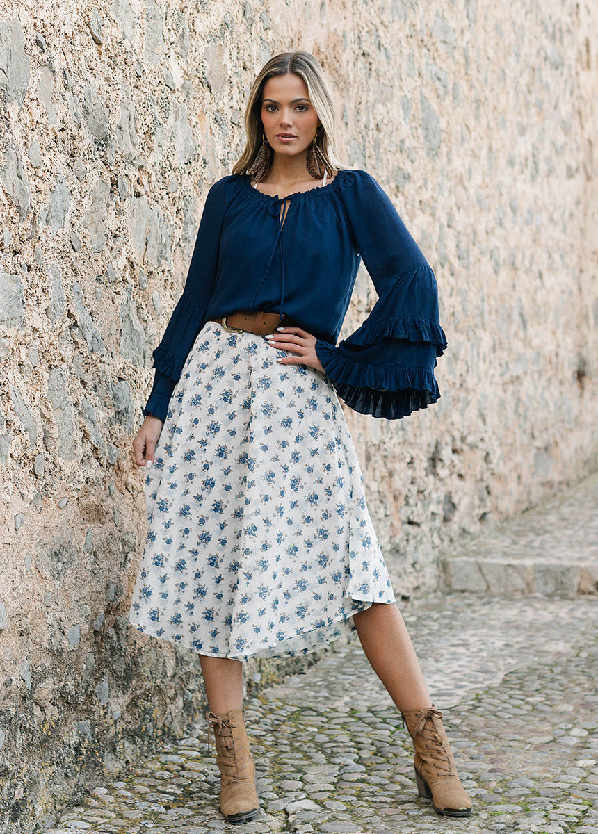 Sana Skirt in Cream Ditsy Floral