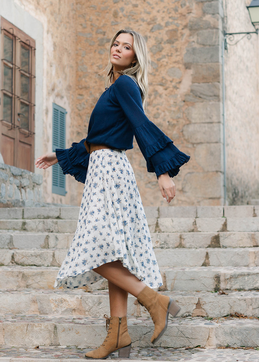 Sana Skirt in Cream Ditsy Floral