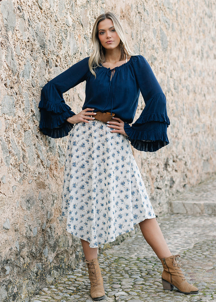 Sana Skirt in Cream Ditsy Floral