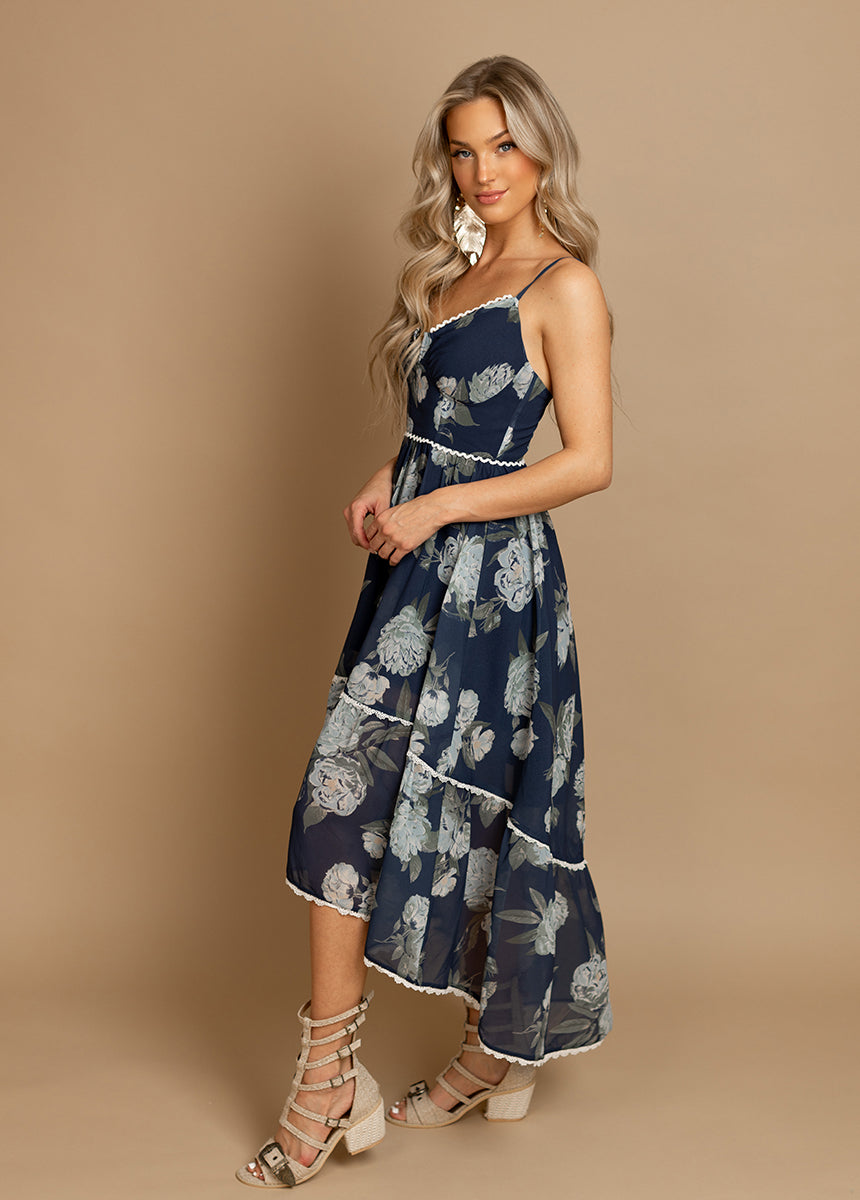 Vola Dress in Large Navy Floral