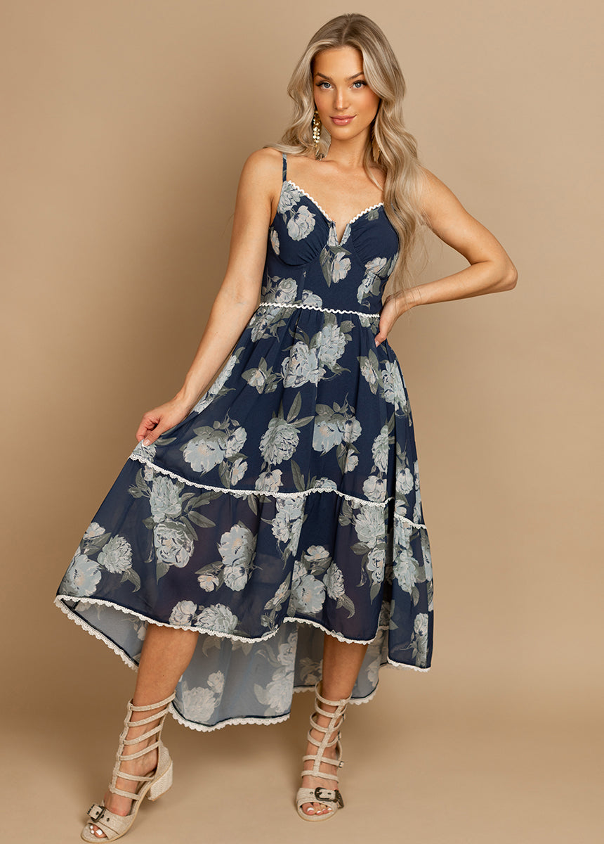 Vola Dress in Large Navy Floral