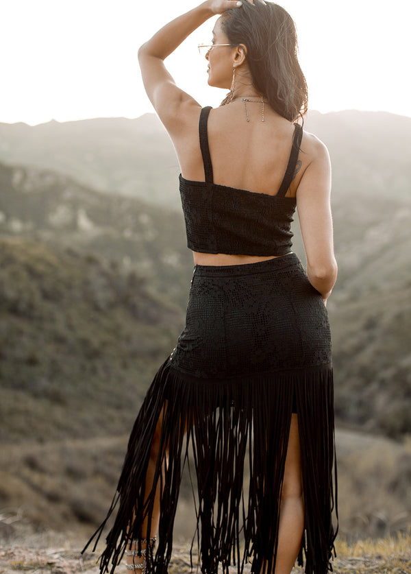 Black Boho Top • Bohemian Top with Tassels