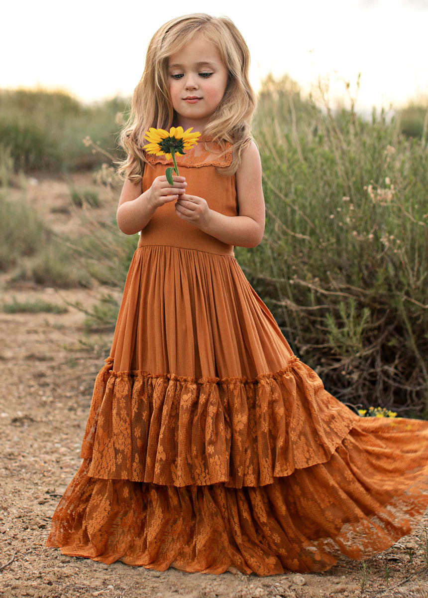 Buy Girls Orange Poly Rayon Knee Length Sleeveless Dresses