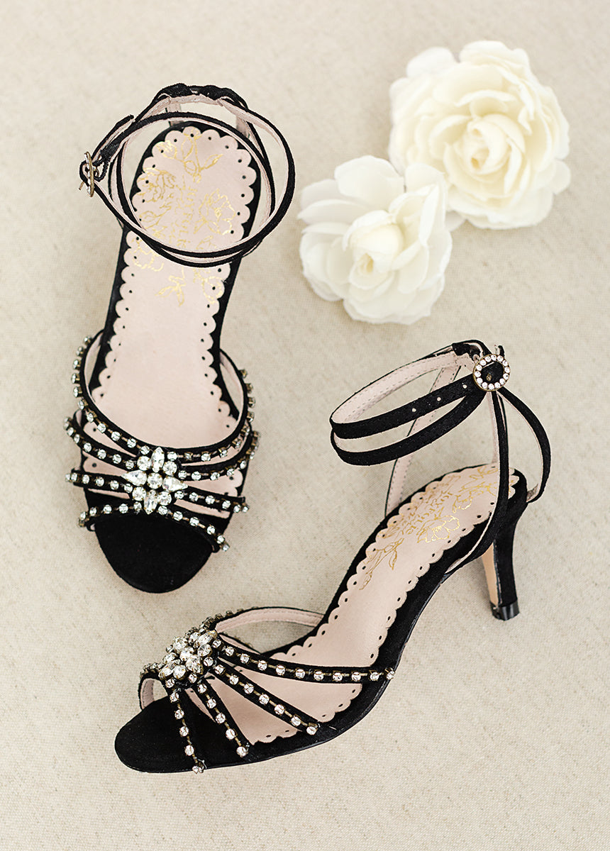 Star Print Bowknot High Heel Sandals - Black | Black sandals heels, Heels, High  heel sandals